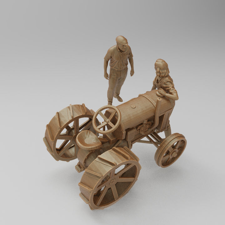 SW2140 Farmer and Girl Starting Old Tractor Scene