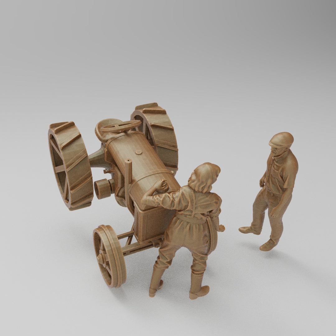 SW2140 Farmer and Girl Starting Old Tractor Scene