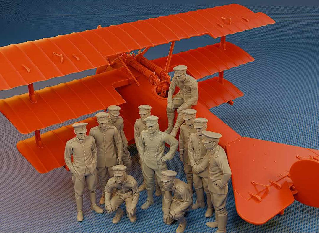 Model airplane with scale figures on a blue grid background, featuring Artejo Studios logo.