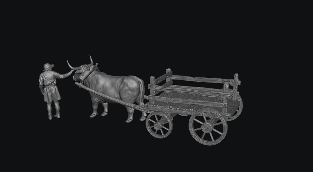 SWM200 Medieval Ox Cart Empty and Farmer