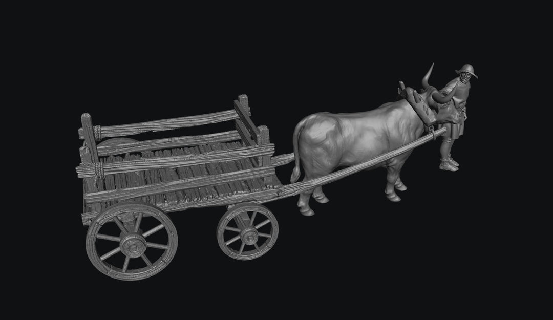 SWM200 Medieval Ox Cart Empty and Farmer