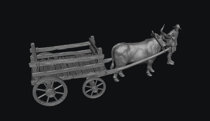 SWM200 Medieval Ox Cart Empty and Farmer