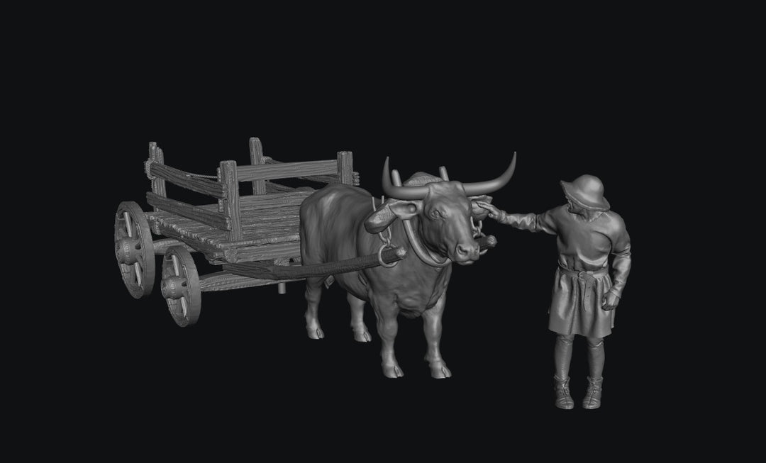 SWM200 Medieval Ox Cart Empty and Farmer