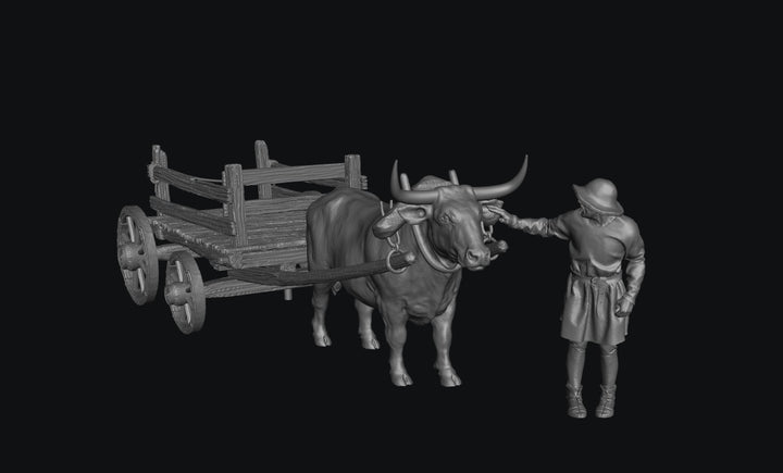 SWM200 Medieval Ox Cart Empty and Farmer