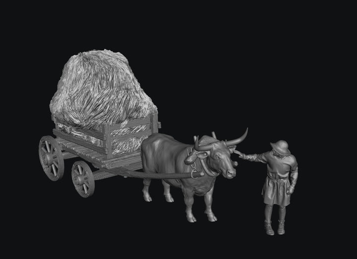 SWM200 Medieval Ox Cart With Hay and Farmer