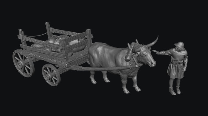 SWM200 Medieval Ox Cart With Sacks and Farmer