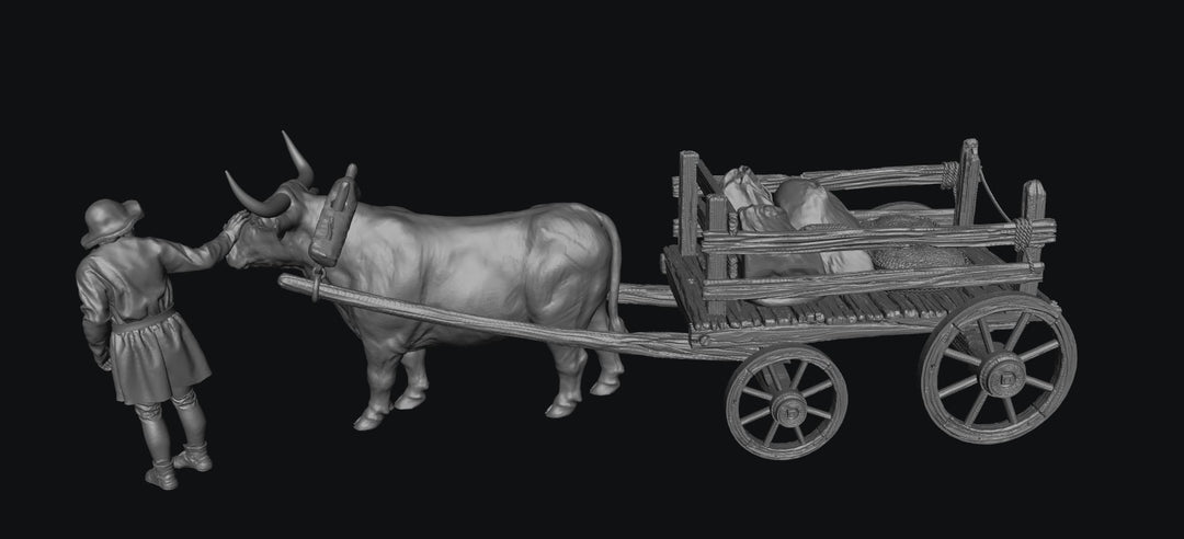 SWM200 Medieval Ox Cart With Sacks and Farmer