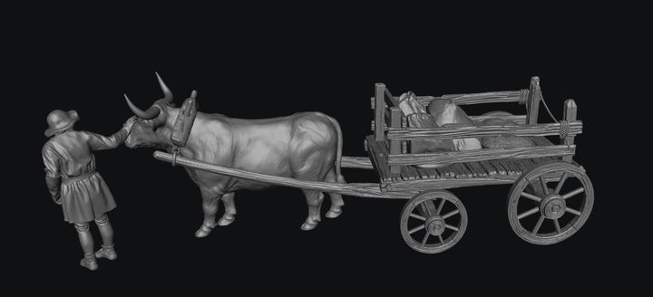 SWM200 Medieval Ox Cart With Sacks and Farmer
