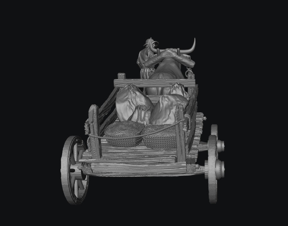 SWM200 Medieval Ox Cart With Sacks and Farmer