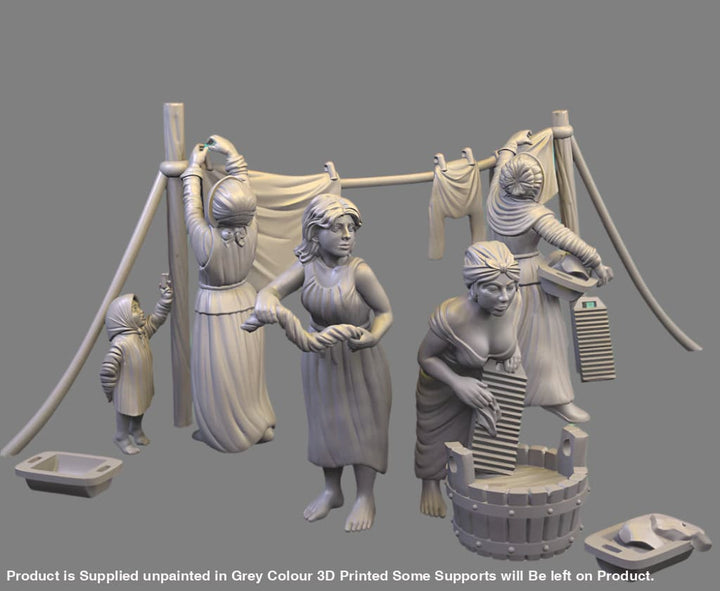 Model figures of Peasants engaged in washing activities on a sunny day