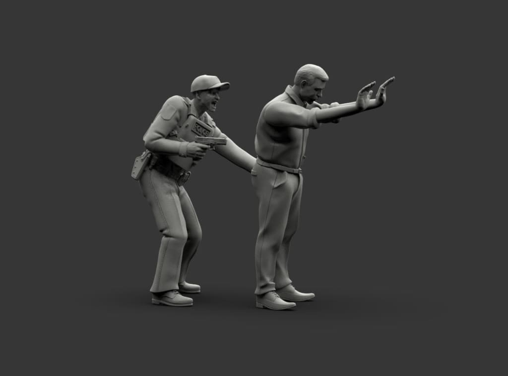 MM1225 Policeman Patting Down Armed Suspect Figure