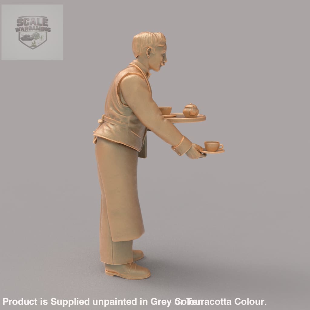 MM2084 Waiter with tray and tea cup Figure