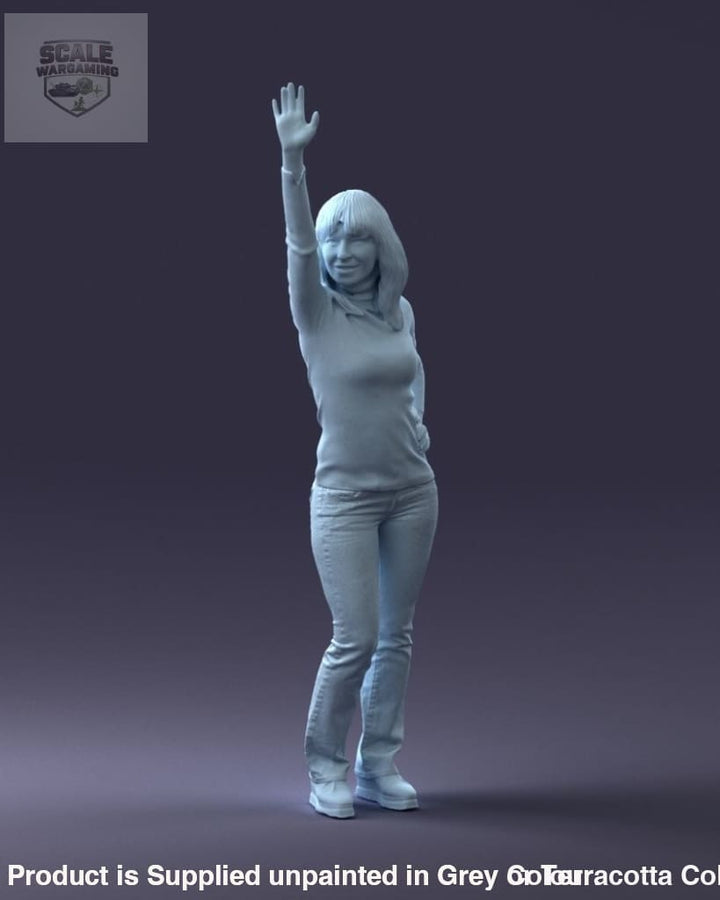 Casually Dressed Female Arm Up Waving Figure