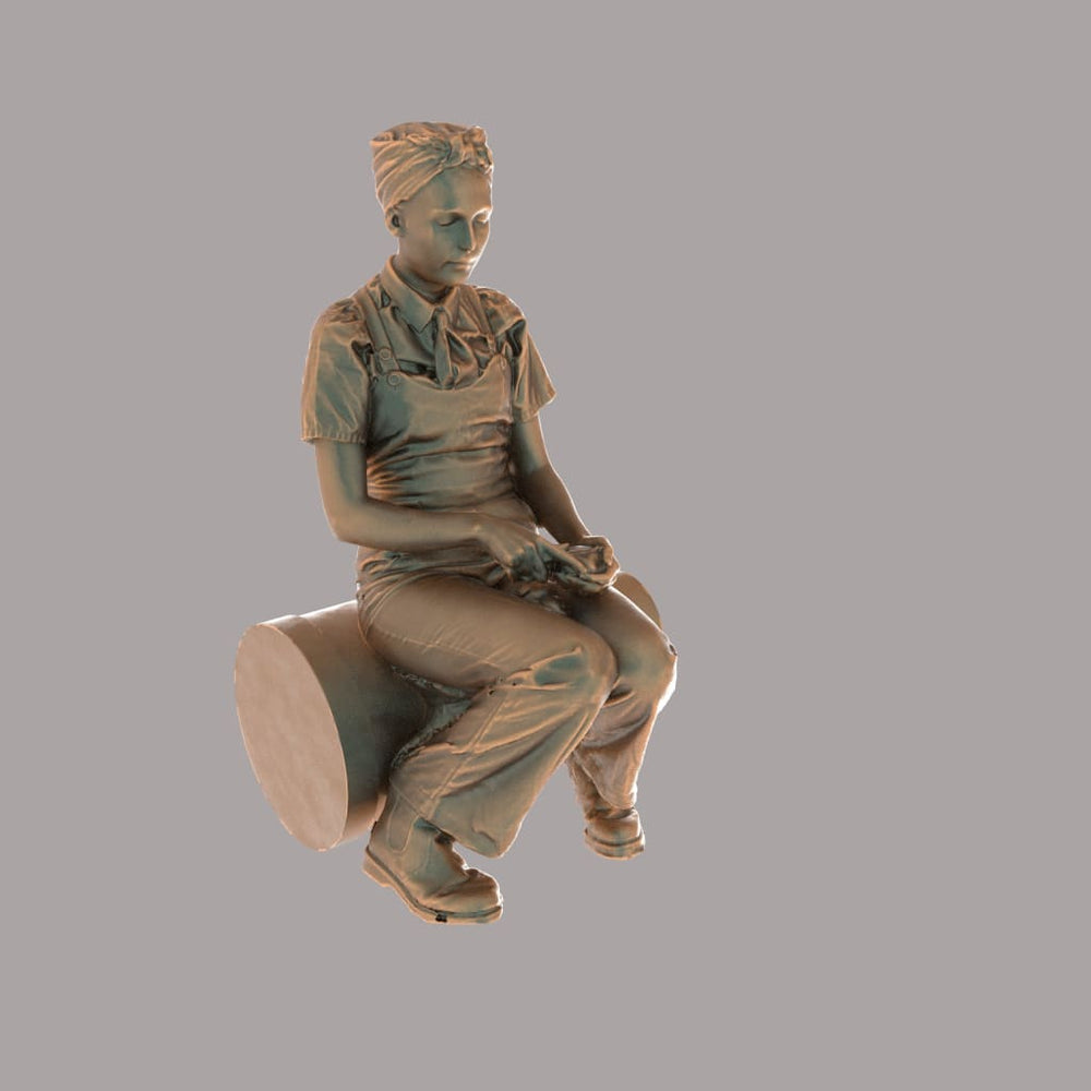 132s-0023 Land/Farm Girl sitting on Milk Churn Figure