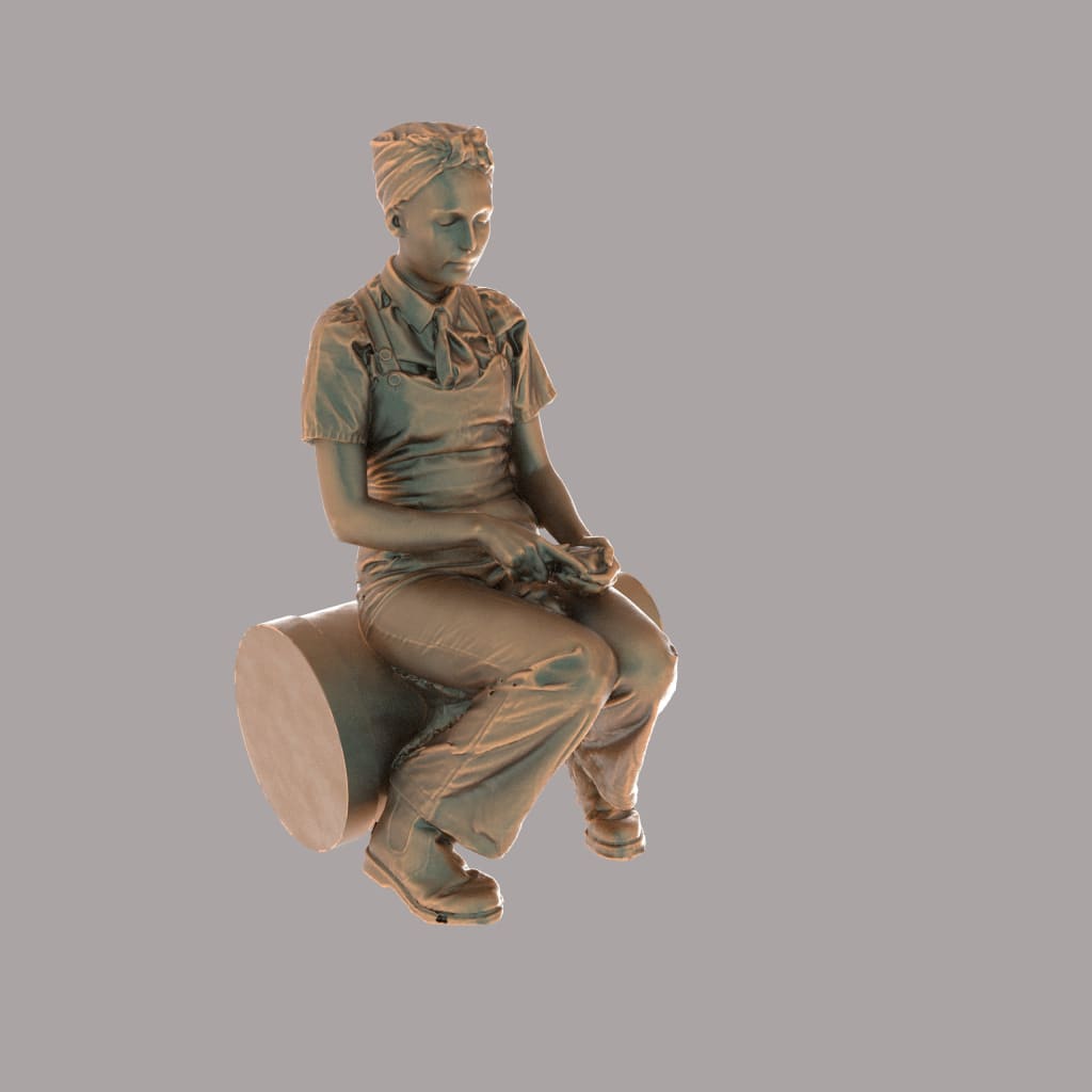 132s-0023 Land/Farm Girl sitting on Milk Churn Figure