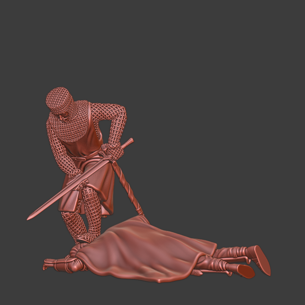 NCM110 Crusader Knight cleaning his sword Medieval