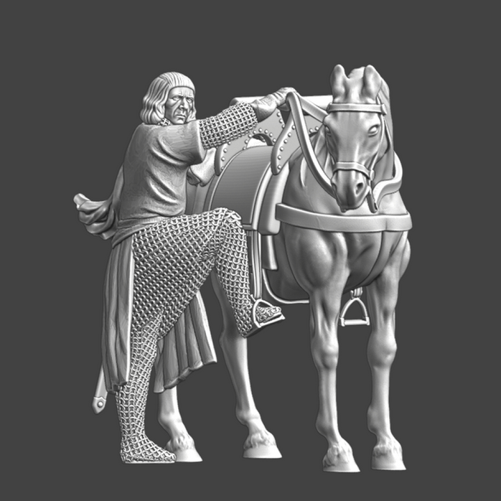 NCM114 Medieval Crusader Knight Mounting his horse Medieval