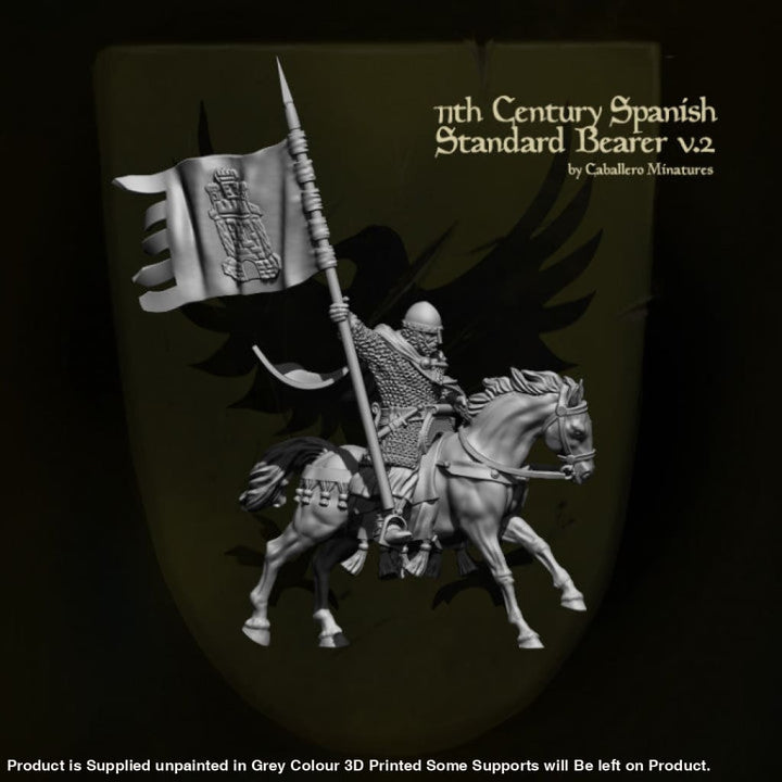 REM0016 11th Century Spanish Riding Standard Bearer Medieval Figure