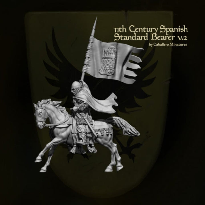 REM0016 11th Century Spanish Riding Standard Bearer Medieval Figure