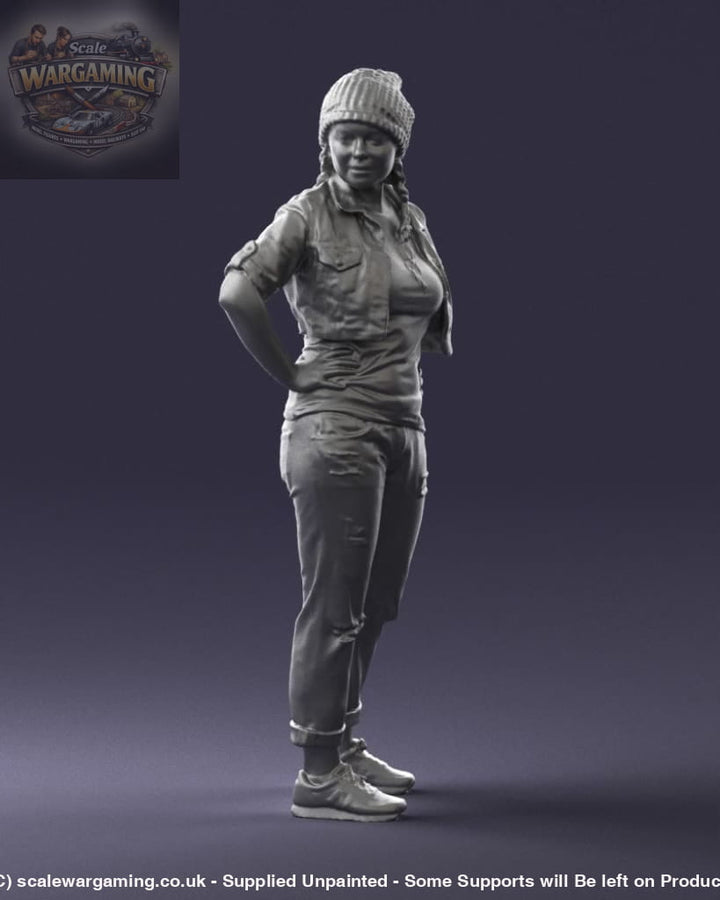 Young Girl In Hat Hands On Hips Figure