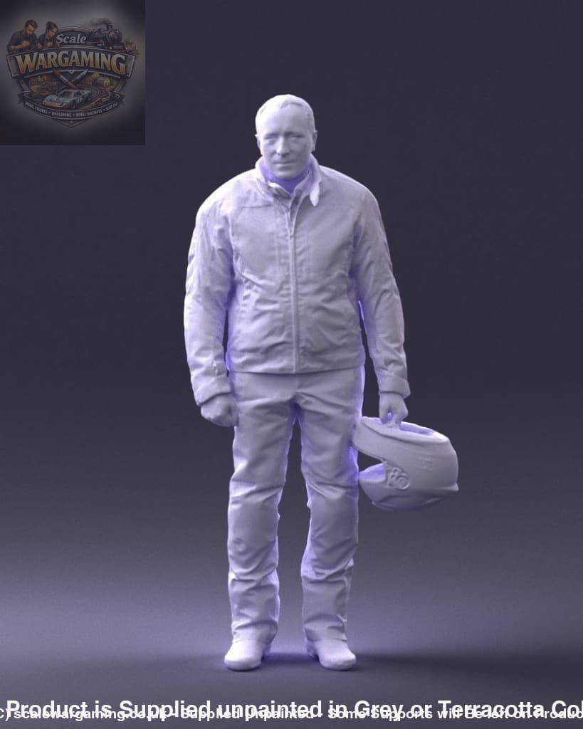 Pensioner Motorcyclist In Leathers And Holding Helmet Figure