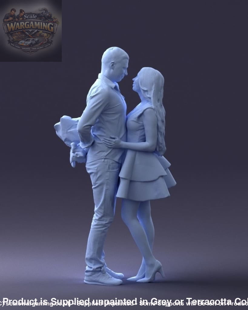 Young Couple Man Holding Flowers Behind Back Figure