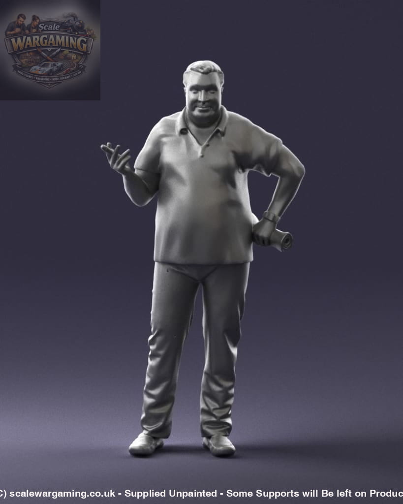 Older Male With Newspaper And Smoking Figure