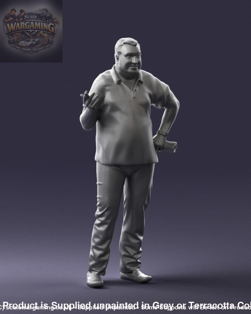 Older Male With Newspaper And Smoking Figure