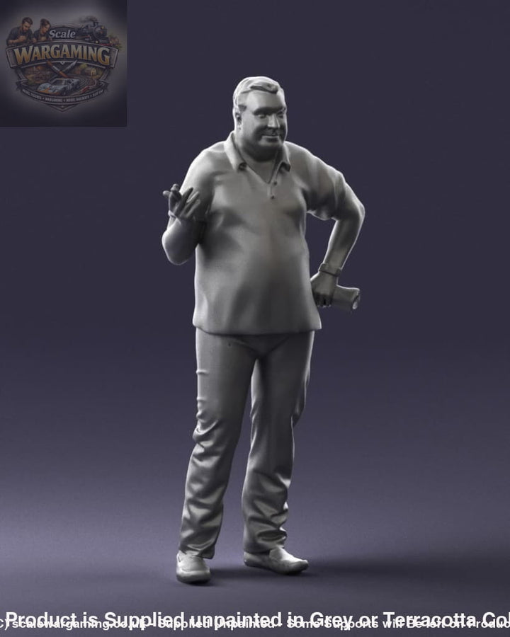 Older Male With Newspaper And Smoking Figure