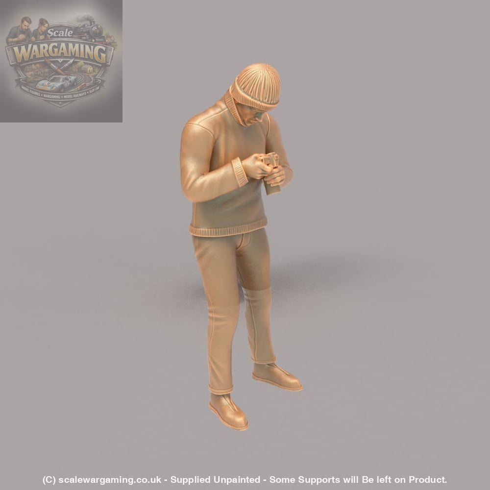 MM158 Male in Beanie Cap Checking Camera Figure