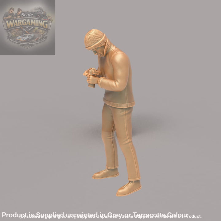 MM158 Male in Beanie Cap Checking Camera Figure