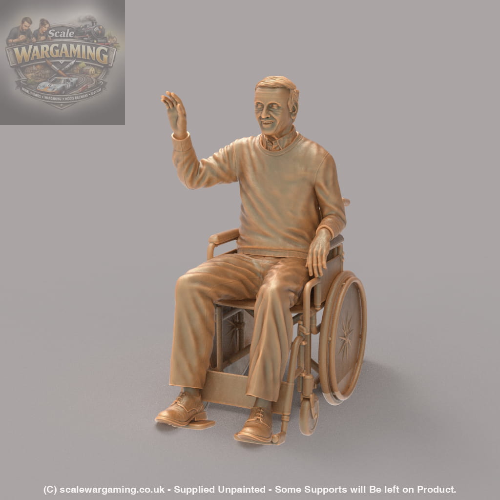 MM2138 Man Waving Sitting in Wheel Chair Figure