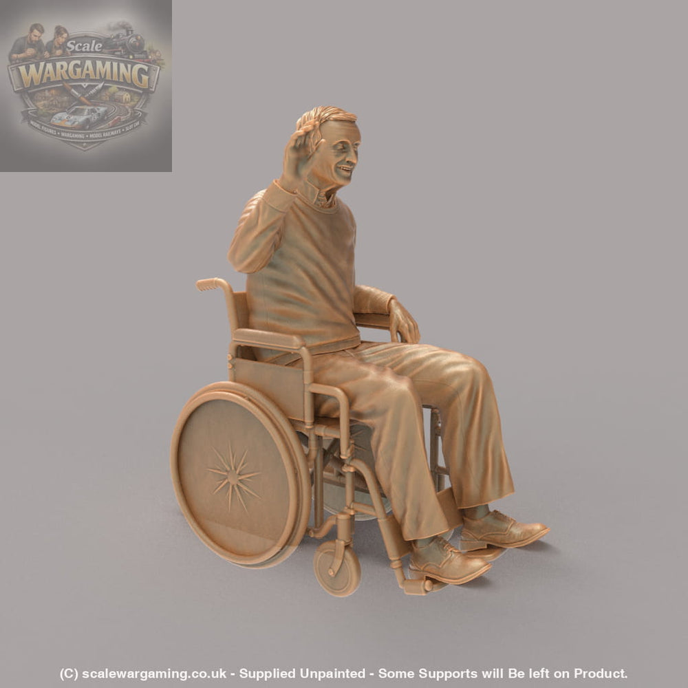 MM2138 Man Waving Sitting in Wheel Chair Figure