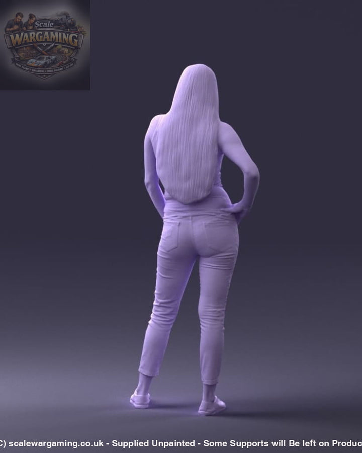 Young Teenage Girl Long Hair Hand On Hips Figure