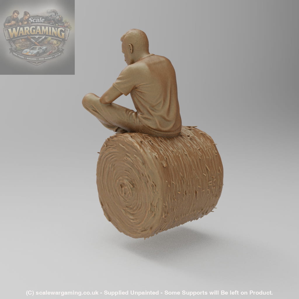 SW3083 Farmer resting on Straw bale - Figure
