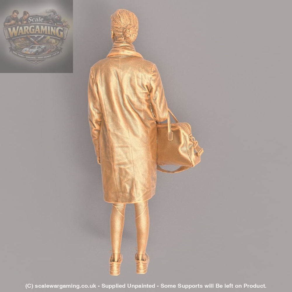 MM446 Female In Long Coat and Large Bag on Arm Figure