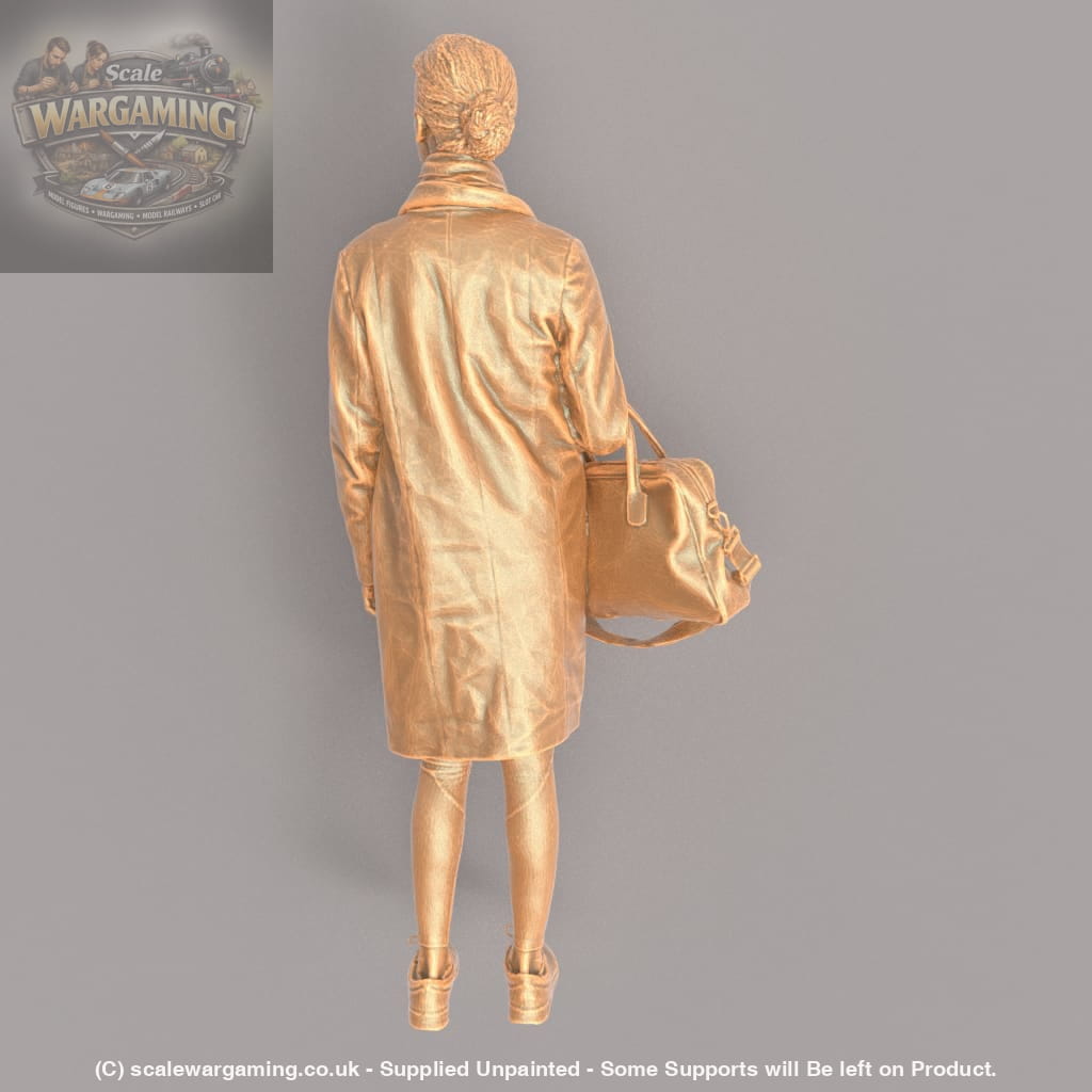 MM446 Female In Long Coat and Large Bag on Arm Figure