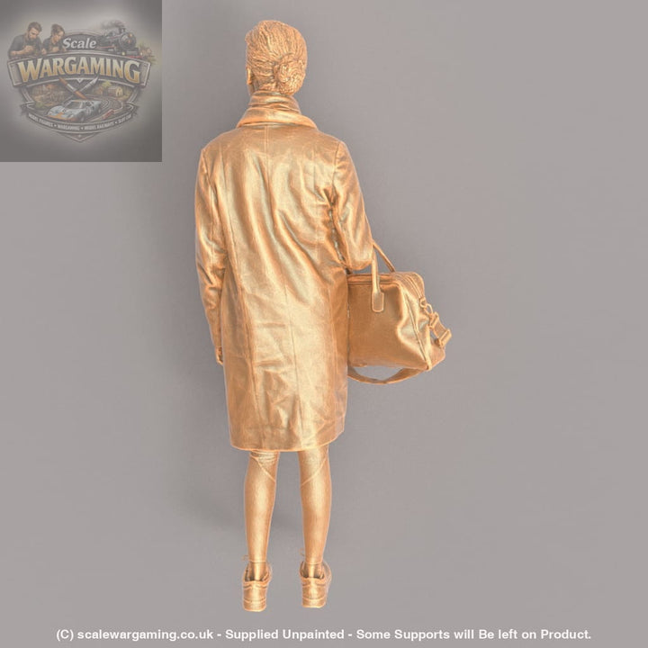 MM446 Female In Long Coat and Large Bag on Arm Figure