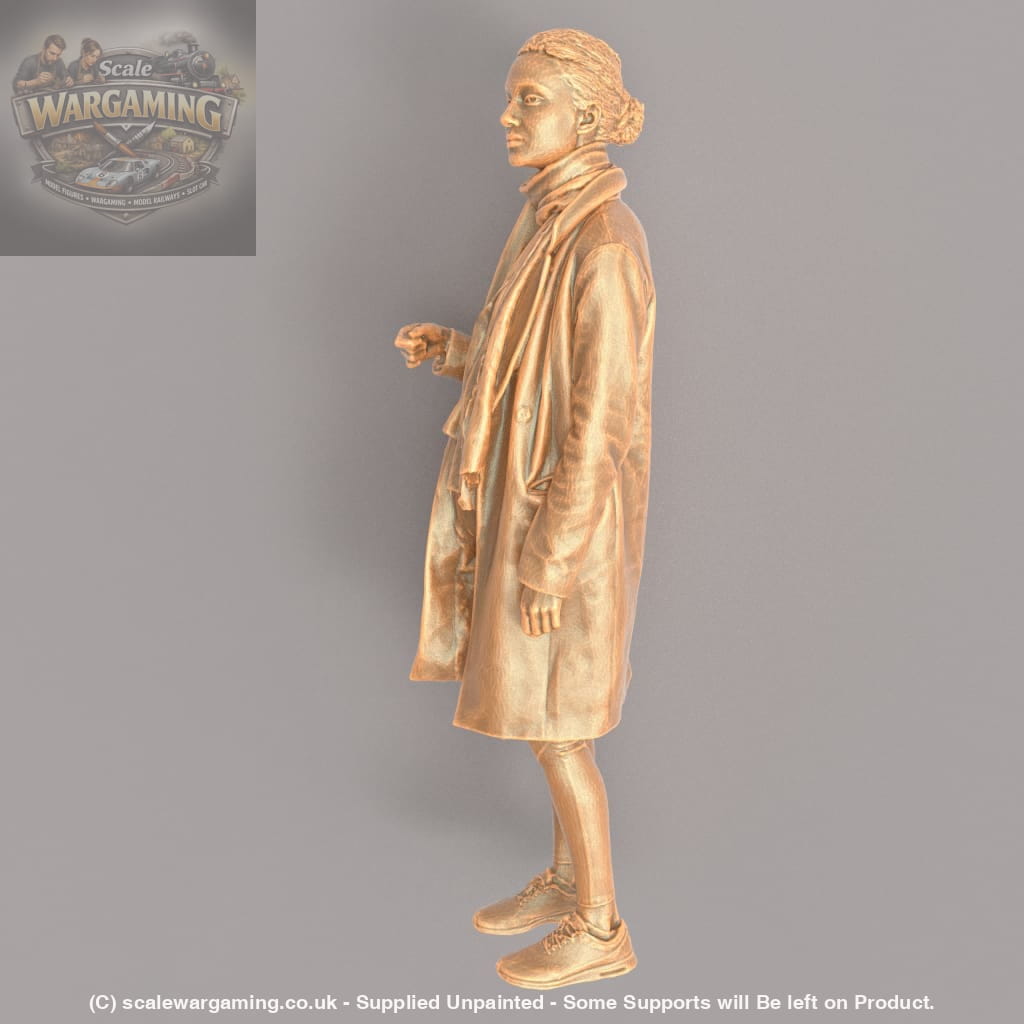MM446 Female In Long Coat and Large Bag on Arm Figure