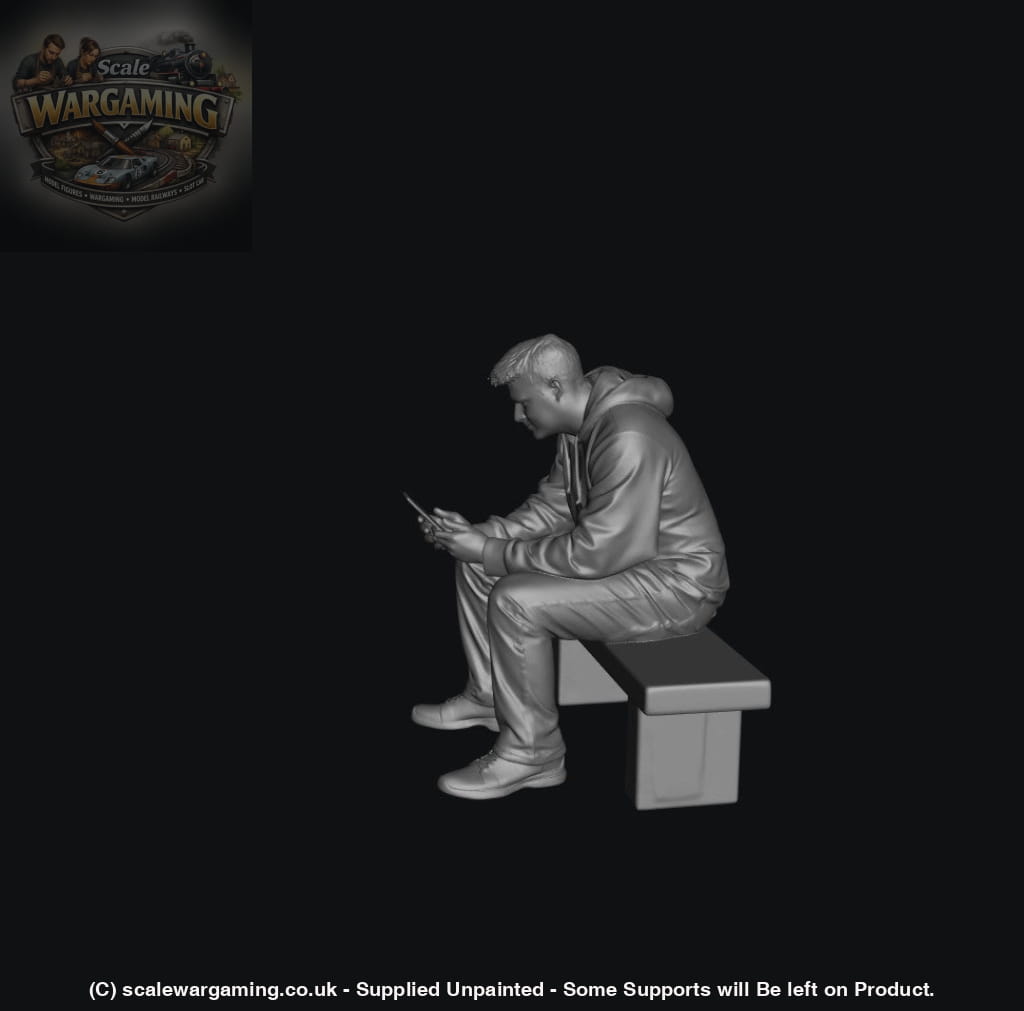 SW5014 Street People - Man Sitting on Bench Checking Messages - Figure