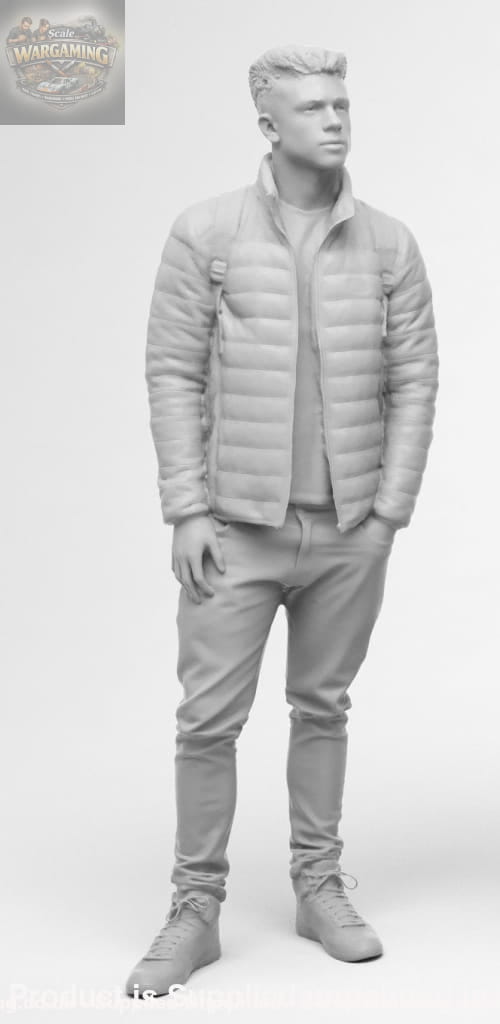Young Smart Male Teenager In Jacket And Backpack Figure